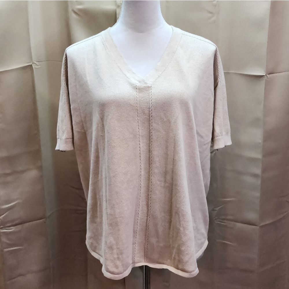 Garnet Hill Cream Linen Blend Short Sleeve Sweater Size Medium